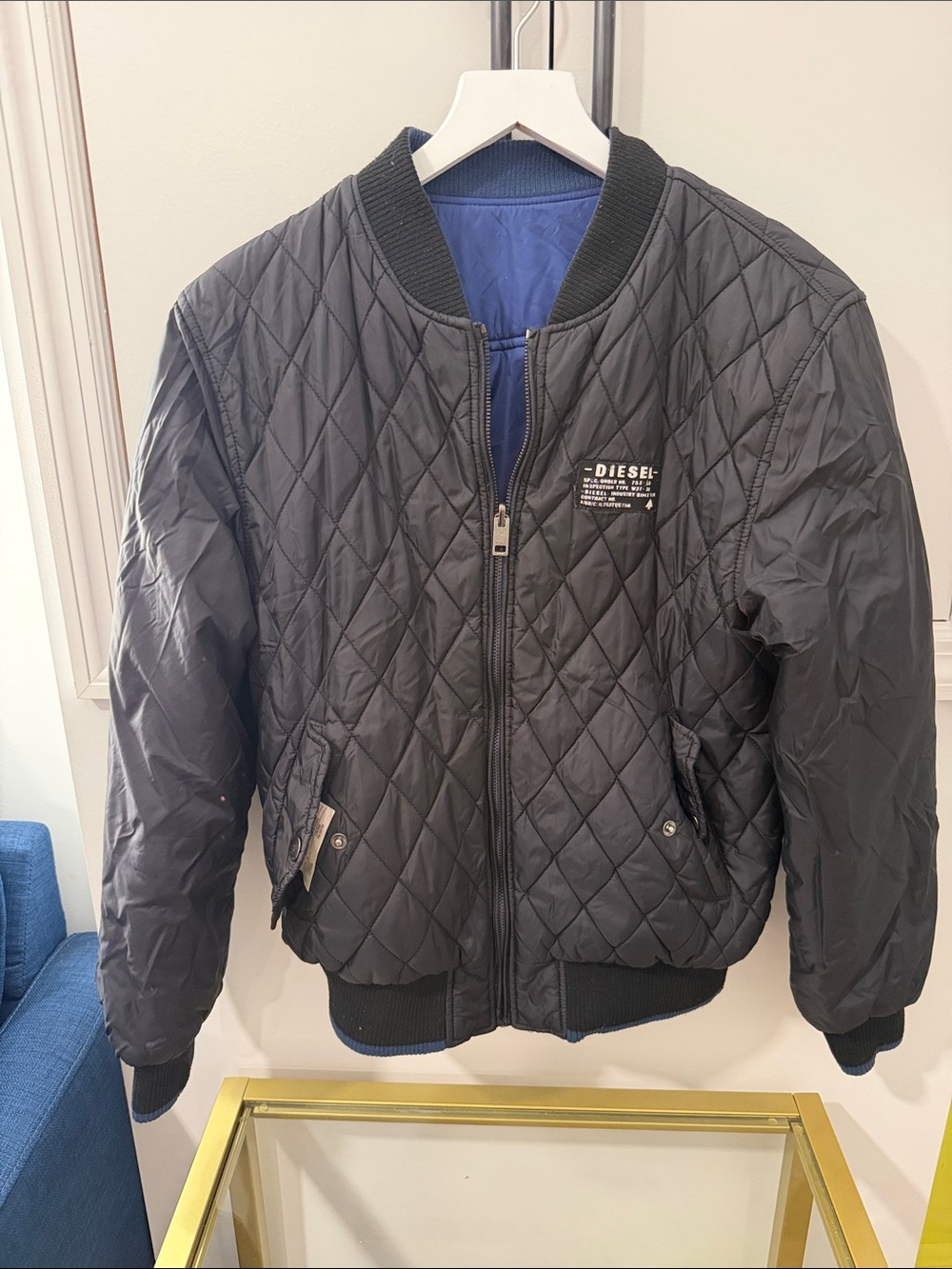 Diesel Black Quilted Kids Puffer Jacket with Blue Lining